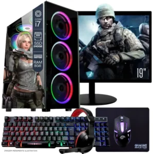 Computador PC Gamer Completo TOB Intel Core i7 SSD 240GB 8GB Teclado Mouse Mouse Pad e Headset Gamer Monitor 19 Windows 10 Pro Trial