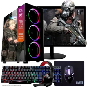 Computador PC Gamer Completo TOB Intel Core i5 SSD 480GB 16GB Teclado Mouse Mouse Pad e Headset Gamer Monitor 19" Windows 10 Pro Trial