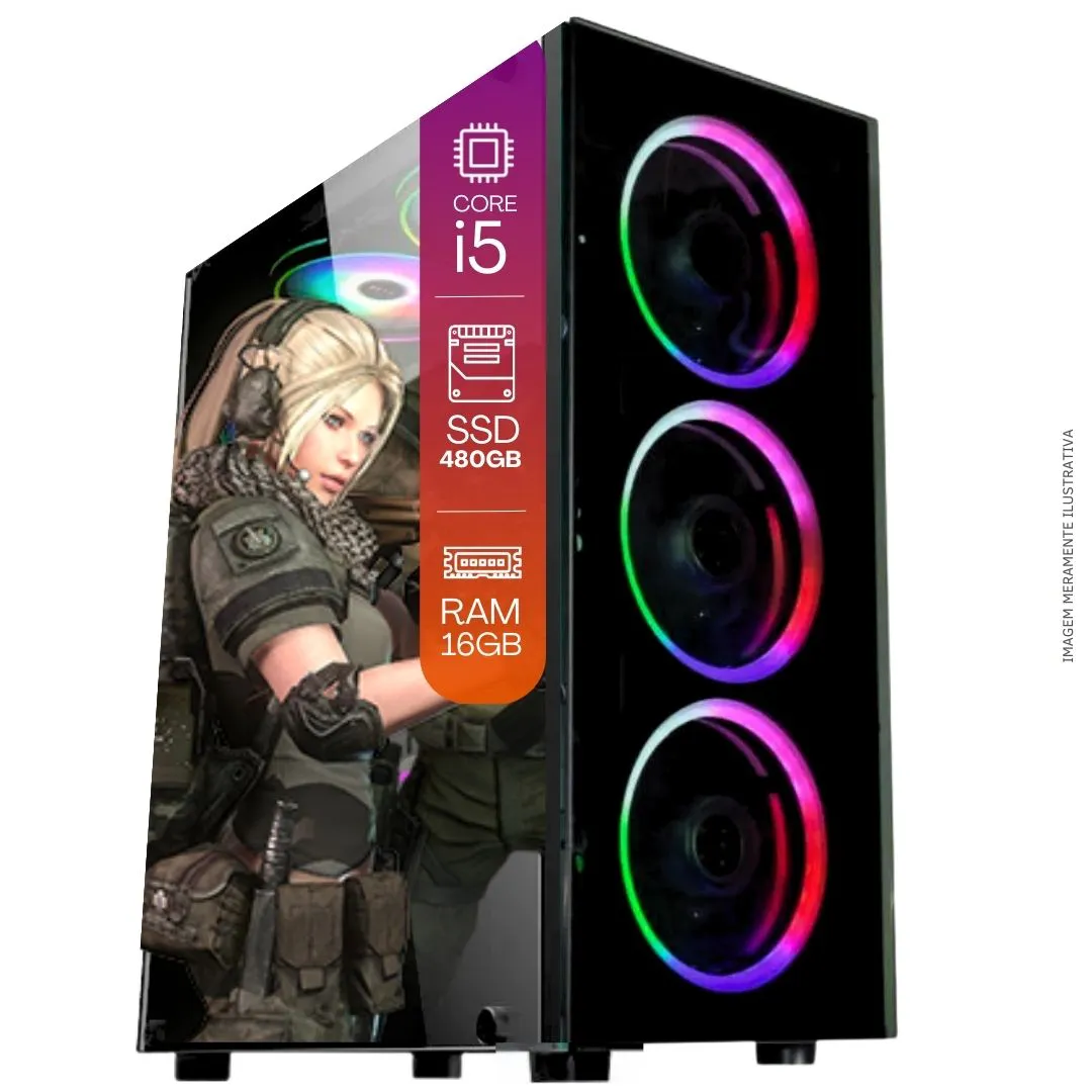 Computador PC Gamer Completo TOB Intel Core i5 SSD 480GB 16GB Teclado Mouse Mouse Pad e Headset Gamer Monitor 19" Windows 10 Pro Trial - Imagem 2