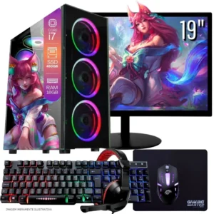 Computador PC Gamer Completo TOB Intel Core i7 SSD 480GB 16GB Teclado Mouse Mouse Pad e Headset Gamer Monitor 19" Windows 10 Pro Trial
